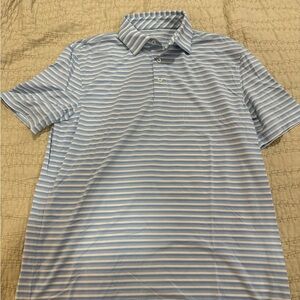 Men's Light Blue & White Striped Southern Tide Polo Shirt